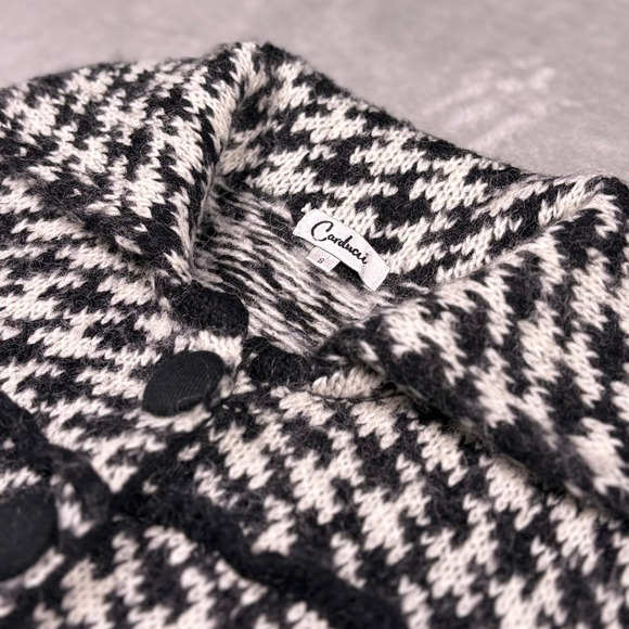 Vintage Carducci Black & White Houndstooth Knit Coat Cardigan (S) Mohair Wool - Picture 13 of 16